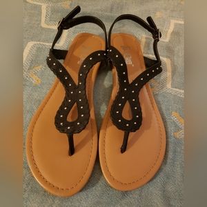 Black Faux Leather Sandals Size Womens 7